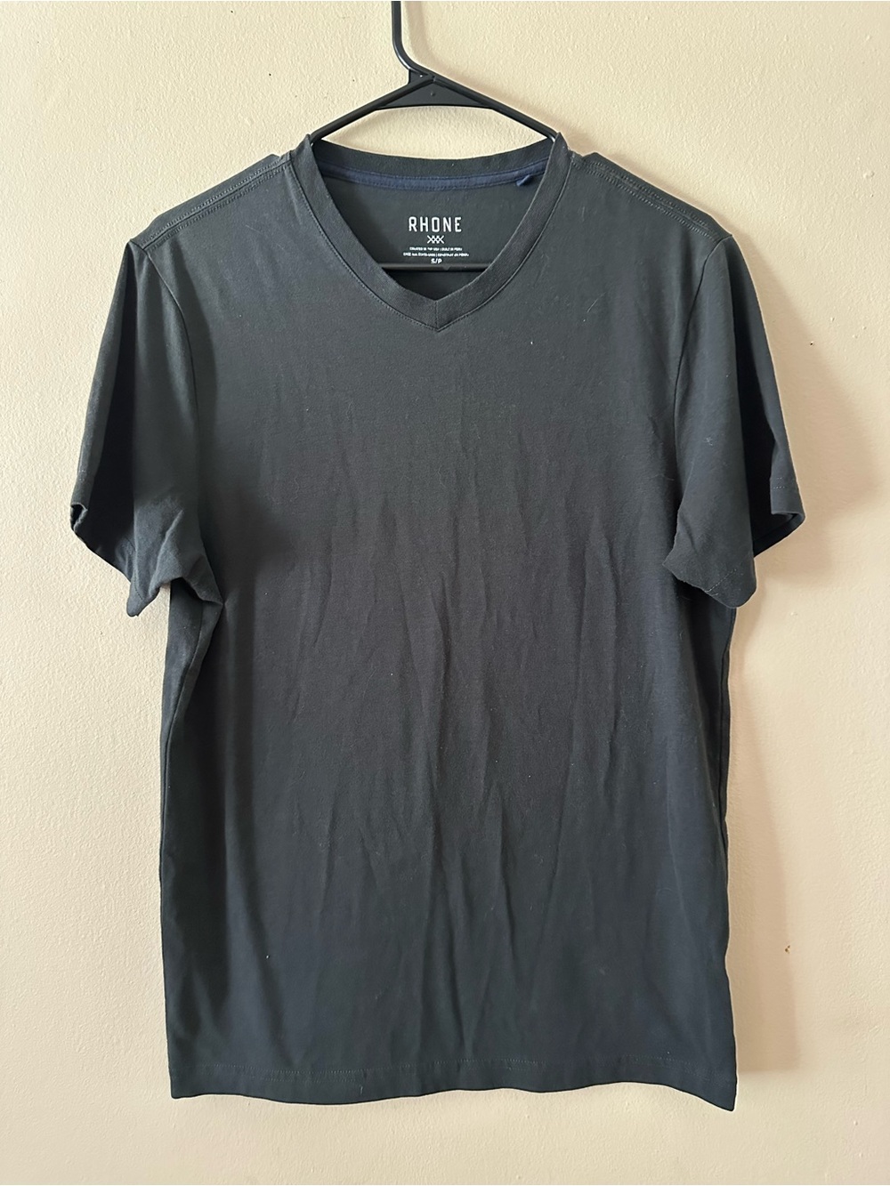 Rhone Elements Black V‑Neck Pima Cotton T‑Shirt, Sz S